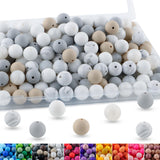 Lovyomi 150pcs 15mm Silicone Beads for Keychain Making Mix Color Round Beads for Pens and Bracelet Crafts(White)