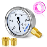 MEANLIN MEASURE 0~100Psi Stainless Steel 1/4 NPT 2.5 Single Scale FACE DIAL, Glycerin Filled Pressure Gauge, WOG Water Oil Air, 
