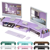 gianotter Dual Monitor Stand Riser, Desk Organizer With Drawer and 2 Pen Holders, Desk Organizers and Accessories, Purple Office