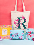 DOODLE Monogram R Diary Gift Set with Tote Bag and Pouch | B6 Soft Bound Ruled Notebook | Stationery Gift Set for Women