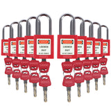 MasdunLoto Lockout Tagout Locks Set - 10 Red Loto padLock, Lockout Locks Keyed Different, 2 Keys Per Lock, OSHA Compliant Lock O