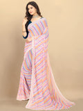 Rangita Women Leheria Striped Georgette Saree With Blouse Piece - Pink (Size 5.5 Mtr)
