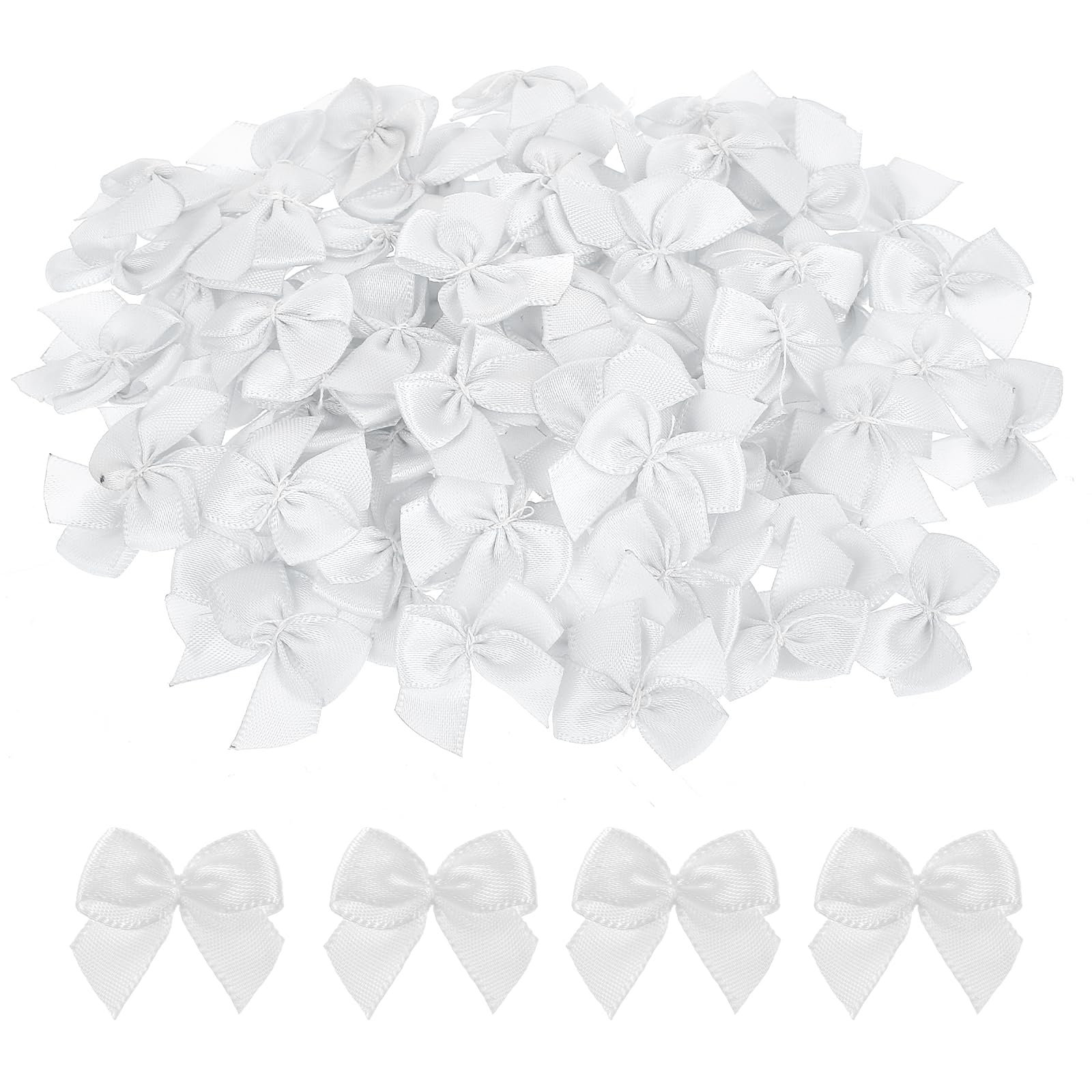 Mini Bows, 100 Pcs 1 Inch White Bows Satin Ribbon Bow Tiny Craft Bow for DIY Sewing Crafts Gift Wrapping Basket Wedding Birthday