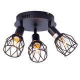 Industrial Semi Flush Mount Ceiling Light, 3-Light Multi-Directional Ceiling Light Fixtures, Vintage Black Metal Wire Cage Farmh