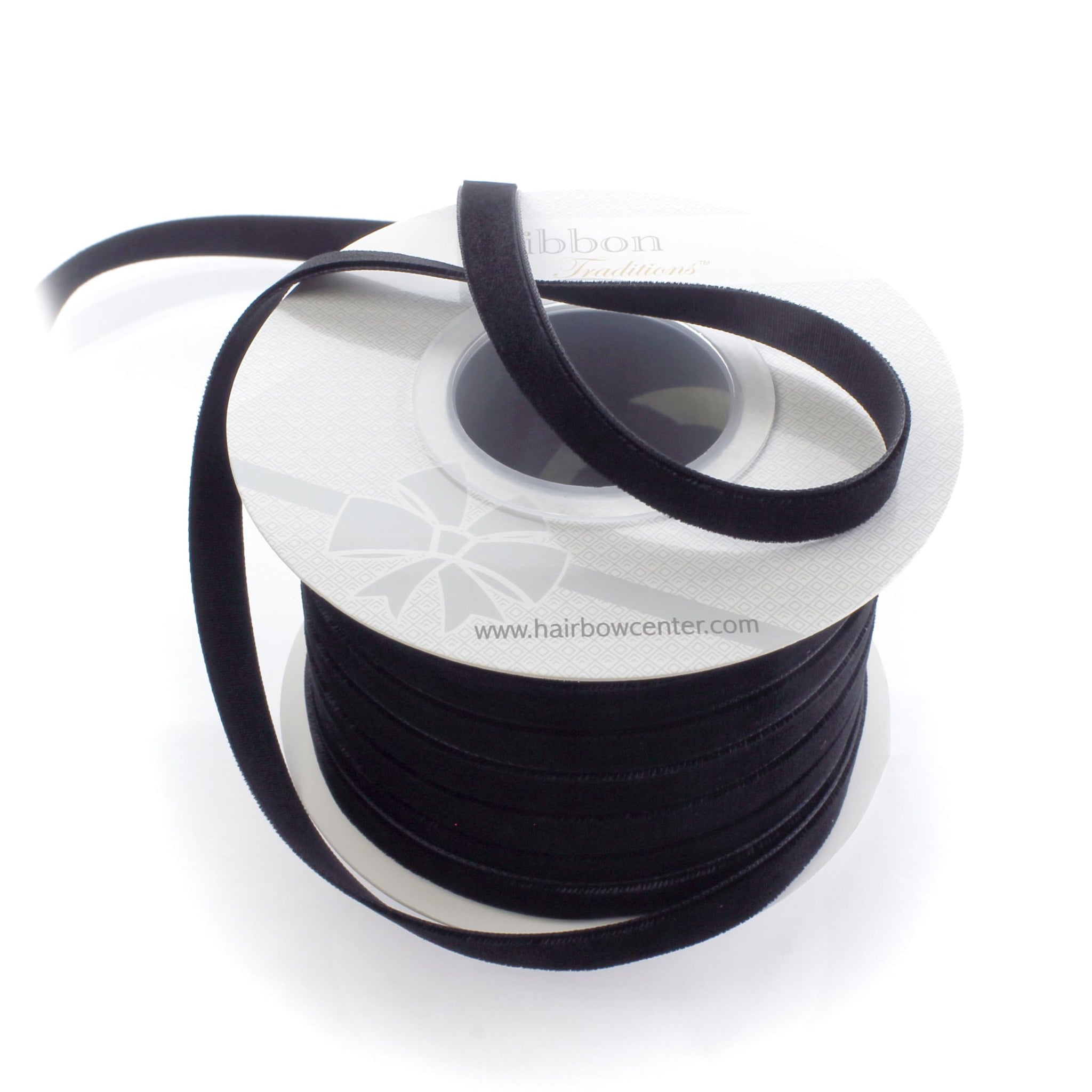 3/8 Velvet Ribbon - Narrow Single-Sided Craft Trim for Hair Bows, Sewing & Gift Wrapping - (Black, 5 Yards)