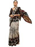 Satrani Womens Knit Cotton Blend Saree (2585S239Na_White & Grey)