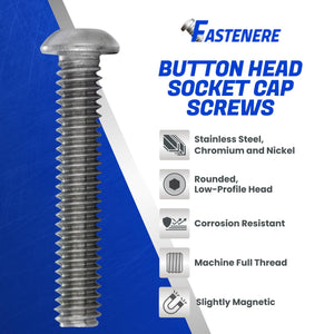 1/4-28 x 1 Button Head Socket Cap Screws, Allen Socket Drive, Stainless Steel 18-8, Full Thread, Bright Finish, Machine Thread