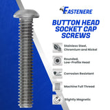 1/4-28 x 1 Button Head Socket Cap Screws, Allen Socket Drive, Stainless Steel 18-8, Full Thread, Bright Finish, Machine Thread