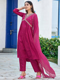 Sanisa Women'S Art Silk Sequence Embroidery Work Alia Cut Kurta With Pant And Dupatta Set| Ethnic Set | Suit Set | Kurta Set(163Kbd1756N-Xl_Dark Pink)