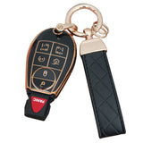 AIOEUOIA for Dodge Key Fob Cover with Leather Keychain Keyless Entry Remote Control Key Case Protector Replacement Fit for for C