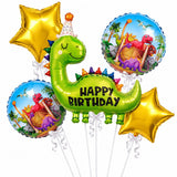 FI FLICK IN 5pcs Green Dinosaur Happy Birthday Foil Balloon Decoration Set