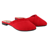 Shoetopia Women'S Redfrill Mules Stylish Slip-On Flats With Pointed Toe & Ruffle Detailing For Casual Eu40,Red,7,B0BSC85PKV