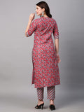 Anni Designer Women'S Cotton Blend Printed Straight Kurta With Pant (Janar Red-Nw01_M_Red_Medium),Red,M,Cotton Blend,Regular,kurta