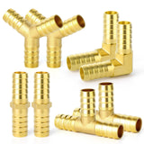 GASHER 8-Piece 1/2 Inch Brass Hose Barb Set, 90 Degree L Right Angle Elbow, Y-Shape Air Hose Connector, Tee Hose Connector, Fuel