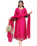 Anni Designer Women'S Rayon Viscose Anarkali Embroidered Kurta With Pant & Dupatta (Ranibai Pink_M_Pink_Medium),Pink,M