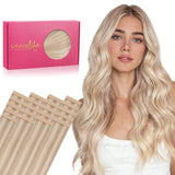WENNALIFE Tape in Hair Extensions Human Hair, 20pcs 50g 20 inch Balayage Light Wheat Platinum Blonde Remy Hair Extensions for Wo