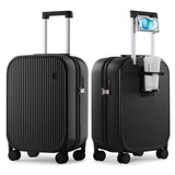 mixi Carry On Luggage with Cup Phone Holder Hard Shell Rolling Travel Suitcases with Spinner Wheels,20 Inch Black