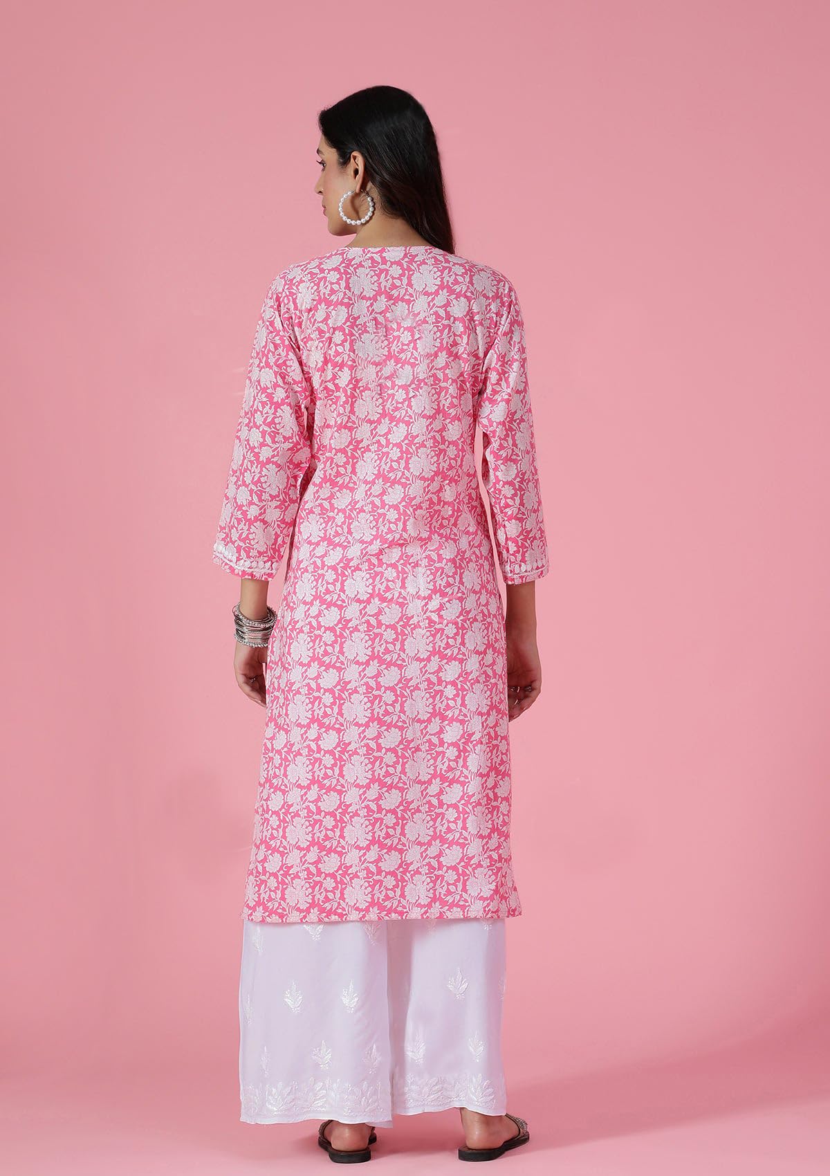 Gosriki Women'S Cotton Blend Straight Printed Chikankari Embroidered Kurta (Bharti Pink-Gs_M_Navy_Medium),Pink,,B0D9WDW3H3