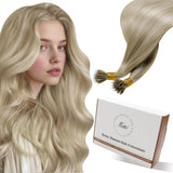 Hetto Nano Bead Human Hair Extensions Blonde Nano Ring Hair Extensions Human Hair Highlight Dark Blonde to Ash Blonde Nano Bead 