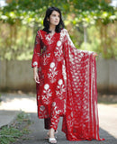 Gosriki Women'S Cotton Blend Printed Straight Kurta With Pant & Dupatta (Zuri Red-Gs_L_Red_Large),Red,,B0DHKQPQZL