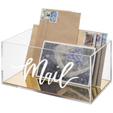 MyGift Clear Acrylic Mail Tabletop Organizer Box with Gold Mirror Base