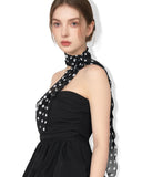 Jensvoir Chiffon Scarf For Women Removable Flower Neck Scarf Headband, Polka Dot Black And White, 47.24 Inches