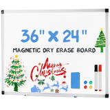 DUMOS Magnetic Whiteboard Kit for Wall 36 x 24, Dry Erase Board with 1 Dry Eraser & 2 Multicolor Markers & 4 Magnetic Pins, Sliv