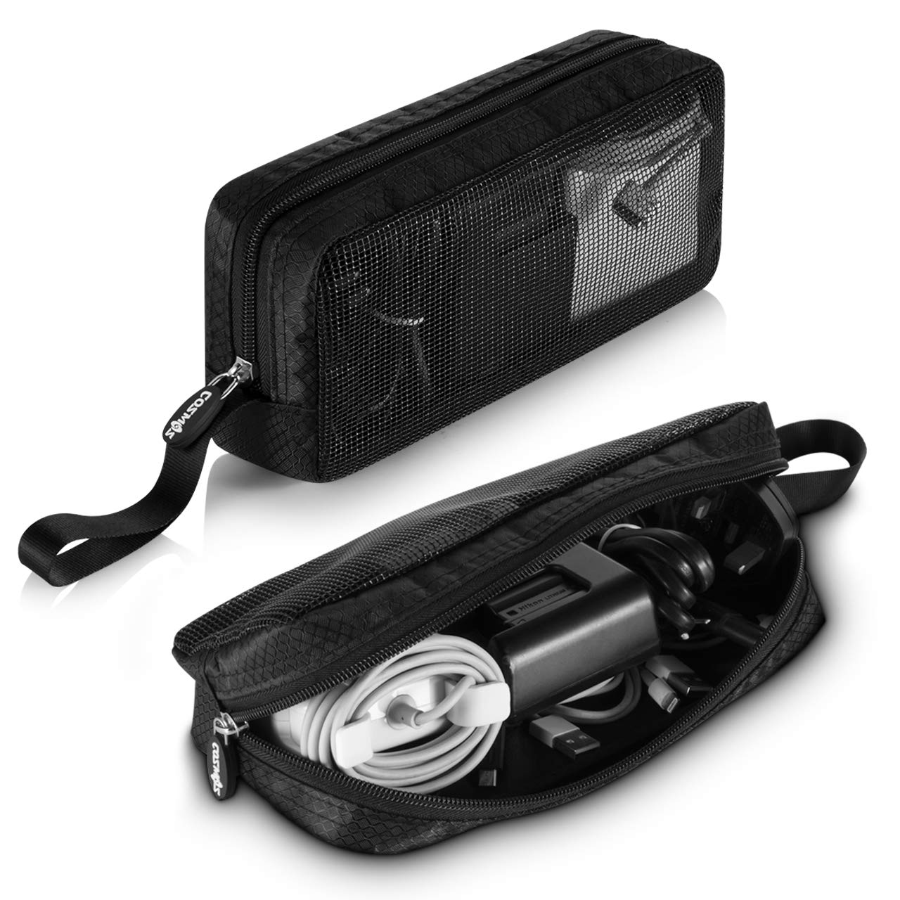 CM Travel Cable Organizer Case Bag Portable Computer Accessories Zipper Mesh Pouch Bag for Holding Laptop Mouse, Power Bank, USB