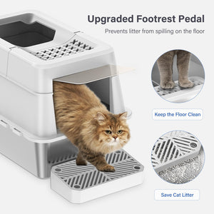 Stainless Steel Litter Box with Lid, XL Extra Large Enclosed Cat Litter Box for Big Cats 110 Flip Cover, Top Entry Metal High Si