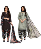 Yashika Womens Crepe Dress Material Set for Women | Unstitched Printed Fabric for Kurta Bottom & Dupatta (YS-BLACK FLOWER-SUKI MEHNDI)