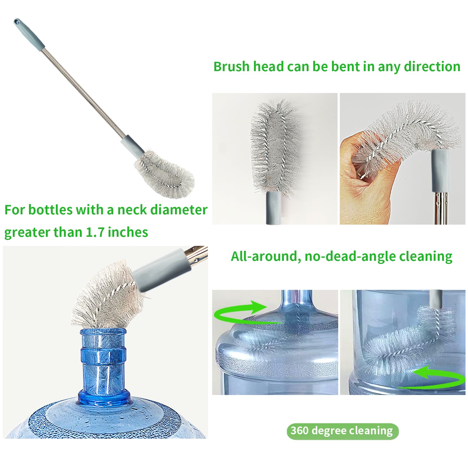 2-Pack Bucket Brush, Kettle Brush, Cleaning Extra Long Bottles, Gallon Jug Cleaner, Water Bottle Cleaner.