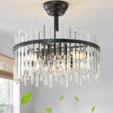 Gryalcy Black Fandelier Ceiling Fans with Lights, Crystal Chandelier Ceiling Fan with Light Remote Control, Mid Century with 6 S