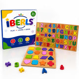 3 In 1 Wooden Puzzle Learning Board Toy With Alphabet Letters Number Blocks & Shape Matching Pieces Interactive Preschool Educat