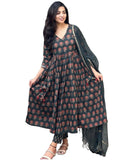 Gosriki Women'S Rayon Blend Anarkali Printed Kurta With Pant & Dupatta (Sanjini Green-Gs_Xl_Green_X-Large),Green,,B0DD7692FX