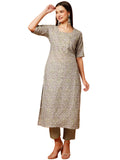 Anni Designer Women'S Cotton Blend Printed Straight Kurta With Pant (Batakli-Pista_Xxl_Pista_Xx-Large),Pista,2XL