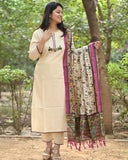 Gosriki Women'S Cotton Blend Straight Solid Kurta With Pant & Dupatta (Savari Cream-Gs_M_Cream_Medium),Cream,,B0D7J2MTD3
