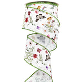 JarThenaAMCS Wildflower Wired Edge Ribbon Watercolor Floral Butterfly Fabric Wrapping Ribbons Spring Summer Craft Ribbon for Wed