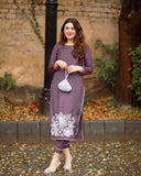 Anni Designer Women'S Rayon Straight Embroidered Kurta With Pant Set (Pital-Purple_S_Purple_Small),Purple,S,Rayon,Regular,Kurta