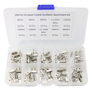 100Pcs 10 Value Crystal Resonators Oscillator Assortment Kit Assorted Set 4Mhz, 6Mhz, 8Mhz, 11.0592Mhz, 12Mhz, 16Mhz, 20Mhz, 22.