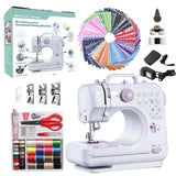 Sewing Machine for Beginners, Portable Mini Small Sewing Machine with 50 Pcs Fabric and 32 Pcs Sewing Threads Kit, 12 Built-in S