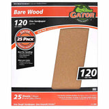 Gator 9 x 11 Bare Wood Sanding Sheets, 120 Grit, 25 Pack