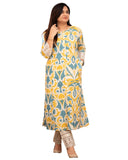 Gosriki Women'S Rayon Viscose A-Line Printed Kurta With Pant (Mandal Yellow-Gs_Xl_Yellow_X-Large),Yellow,,B0DVPCMH1M