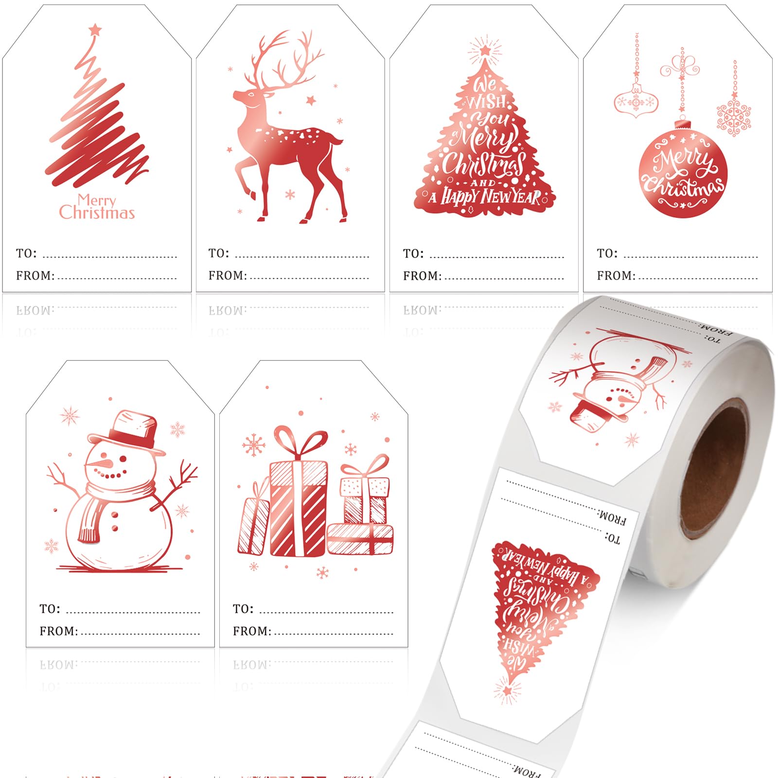 Containlol 300 Pcs Christmas Gift Stickers Name Tags Xmas Self Adhesive Label Stickers Roll Christmas Rose Gold Foil Labels Snow