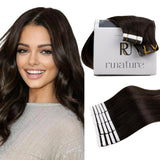 RUNATURE Brown Tape ins Human Hair Extensions 14 Inch Real Hair Tape on Extensions Straight Tape in Hair Extensions Human Hair C