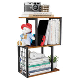 Vfelf Desktop Bookshelf,3Tier Desk Organizer Shelf with Hooks Desk Organization Deals for Office Storage Rustic Brown