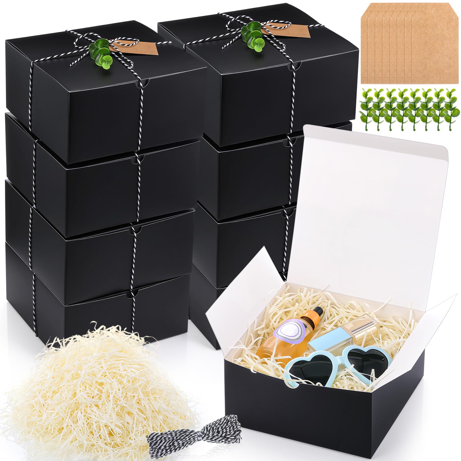 Crtiin 8 Pack Black Gift Boxes Set 8 x 8 x 4 Inch Groomsman Proposal Cardboard Gifts Box with Lids for Presents Men Wedding Chri