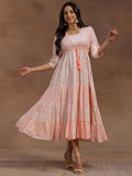 Libas Women'S Cotton A-Line Midi Dress (29163_Orange Orange S