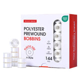 Poolin Prewound Bobbins Richword Selected 144pcs, Size A (Class 15 / SA156), 75D Polyester Bobbin Thread, Plastic Sided, for Sin