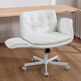 amseatec Criss Cross Chair with Armrests & Wheels, PU Leather Vanity Chair, Comfortable Adjustable Swivel Computer Office Desk C
