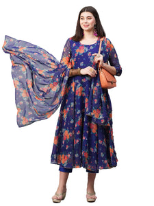 Gosriki Women'S Georgette Anarkali Printed Kurta With Pant & Dupatta (Atasi Blue-Nw02-Gs_M_Blue_Medium),Blue,,B0BSVCNBFN